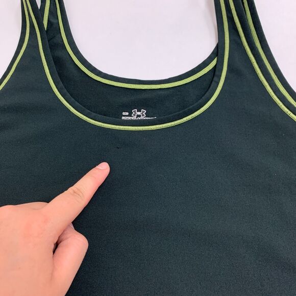Under Armour Tank Top Womens M Black Lime Green Spell Out Logo Stretch Active - Picture 7 of 12